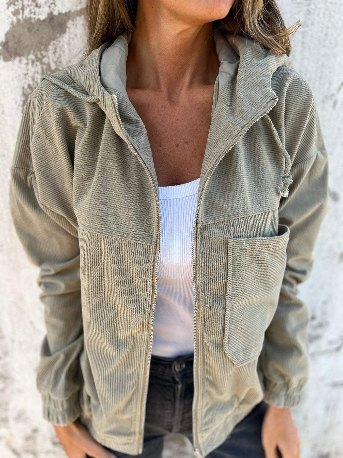 Fiona | Fleecejacke Damen mit Kapuze Reissverschluss Gerippt