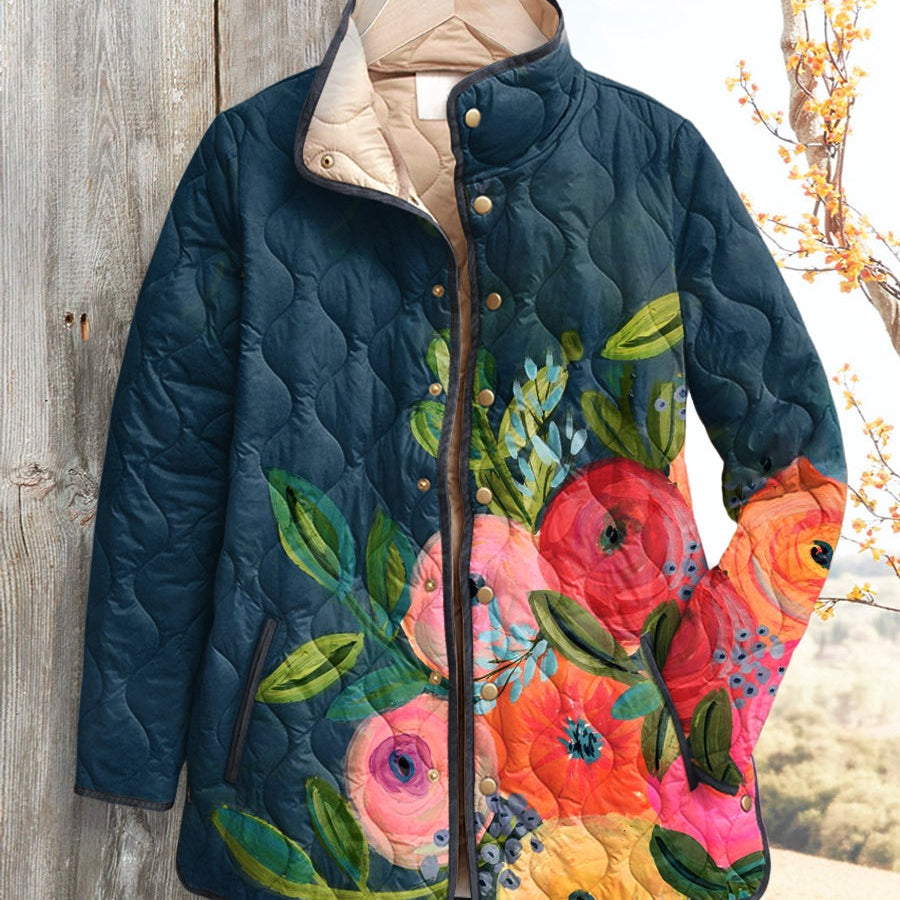 Fiona | Steppjacke Mantel Damen Floral Aufdruck Langarm