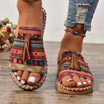 Flóra | Boho Szandál Női Lapos Bojtokkal Pántos