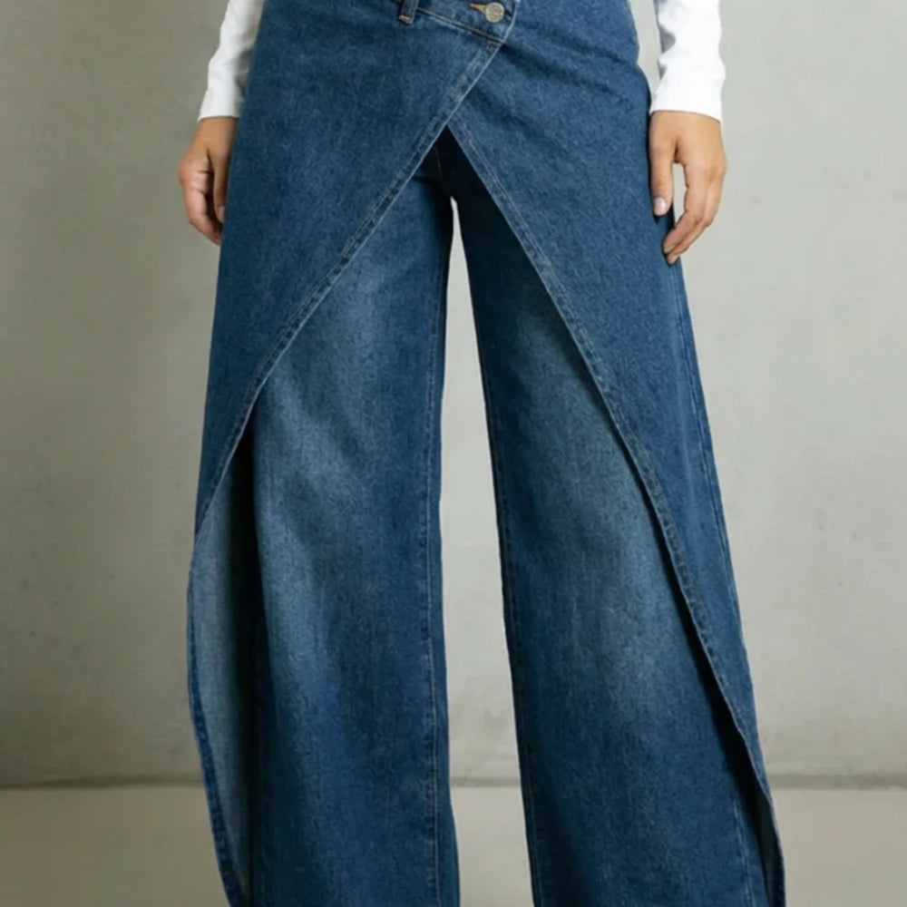 Florian | Jeans Wide Leg Vintage Damen Hohe Taille Wickeldetail