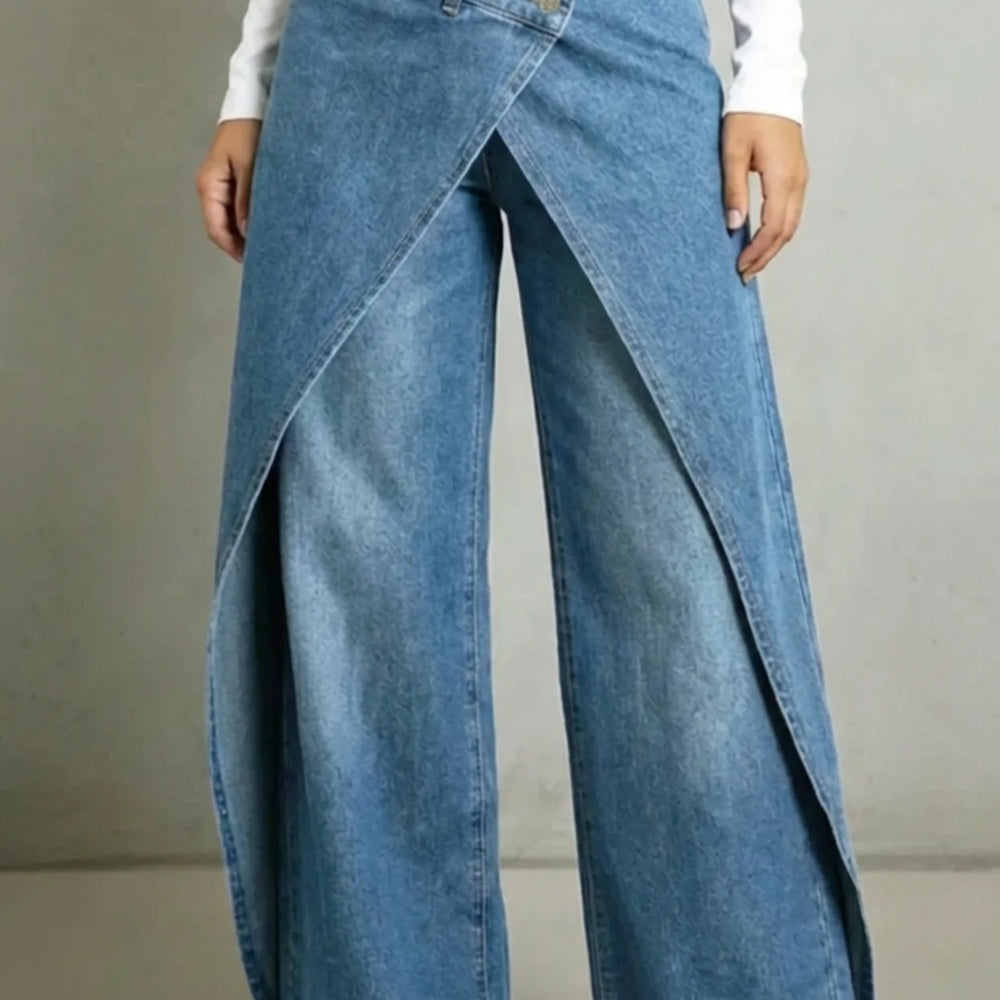 Florian | Jeans Wide Leg Vintage Damen Hohe Taille Wickeldetail