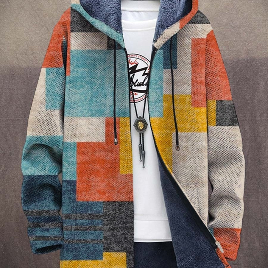 Florian | Strickjacke Herren mit Kapuze Ethno-Muster Fleece-Futter