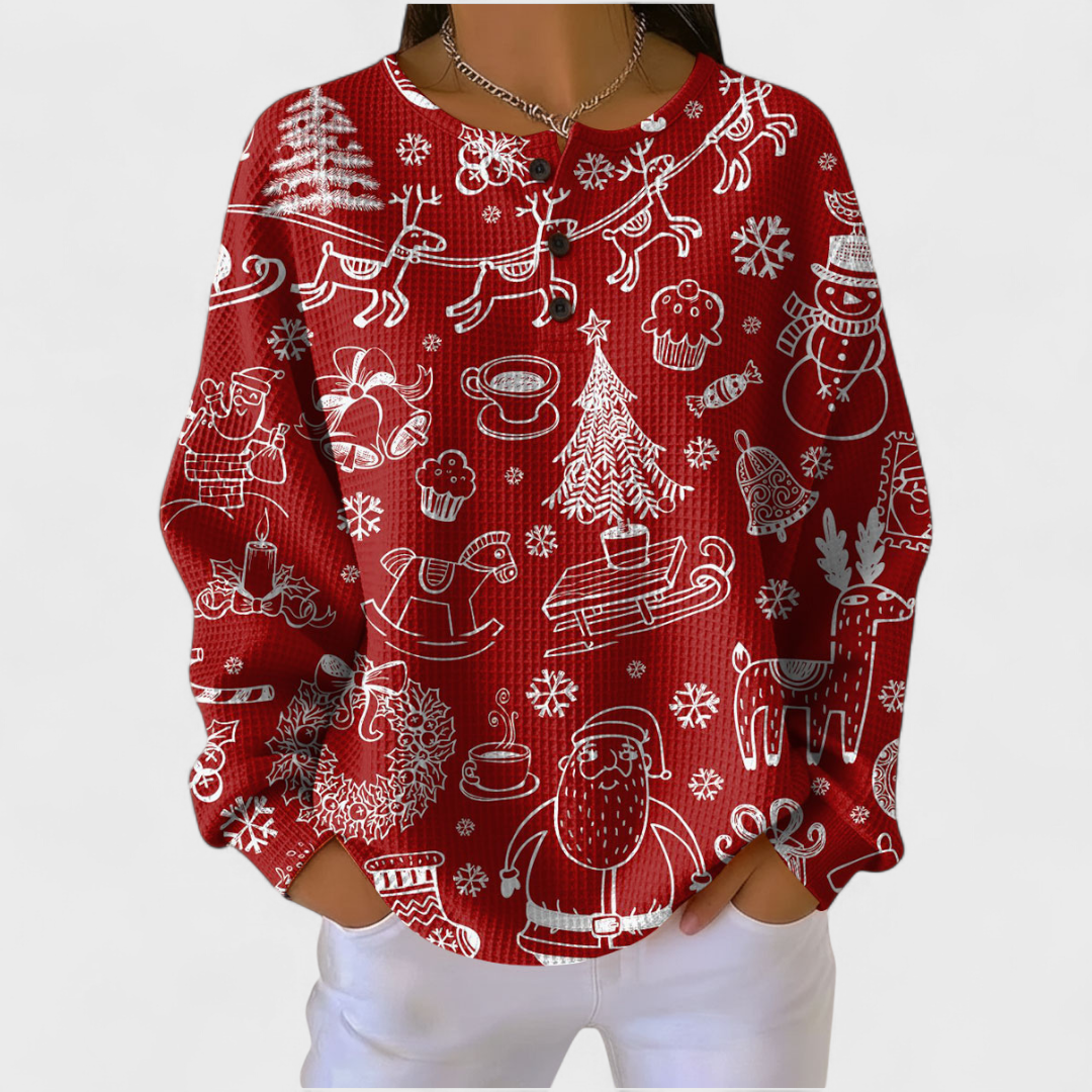 Frieda | Weihnachts Sweatshirt Damen Langarm Waffelstruktur
