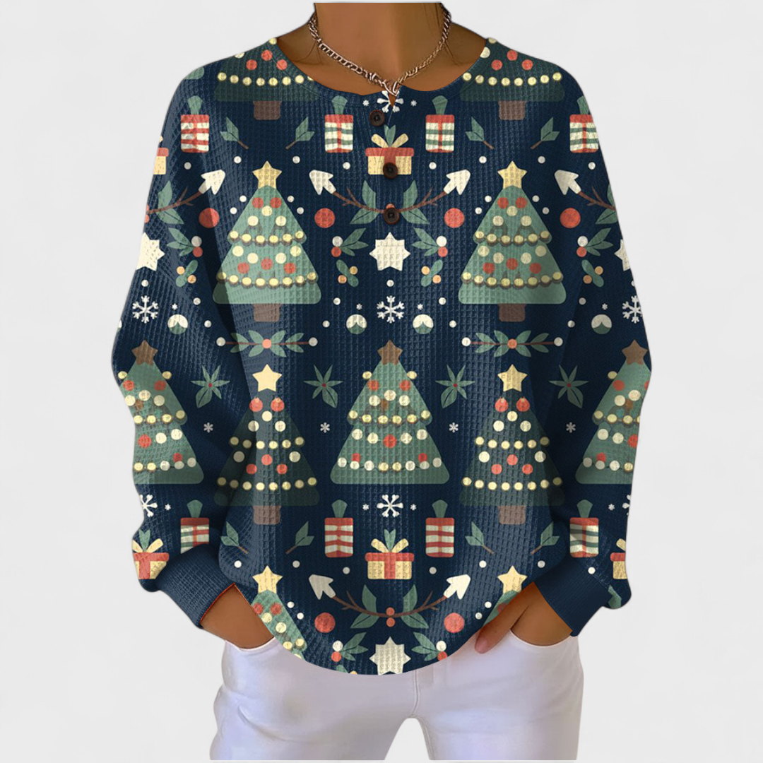 Frieda | Weihnachts Sweatshirt Damen Langarm Waffelstruktur