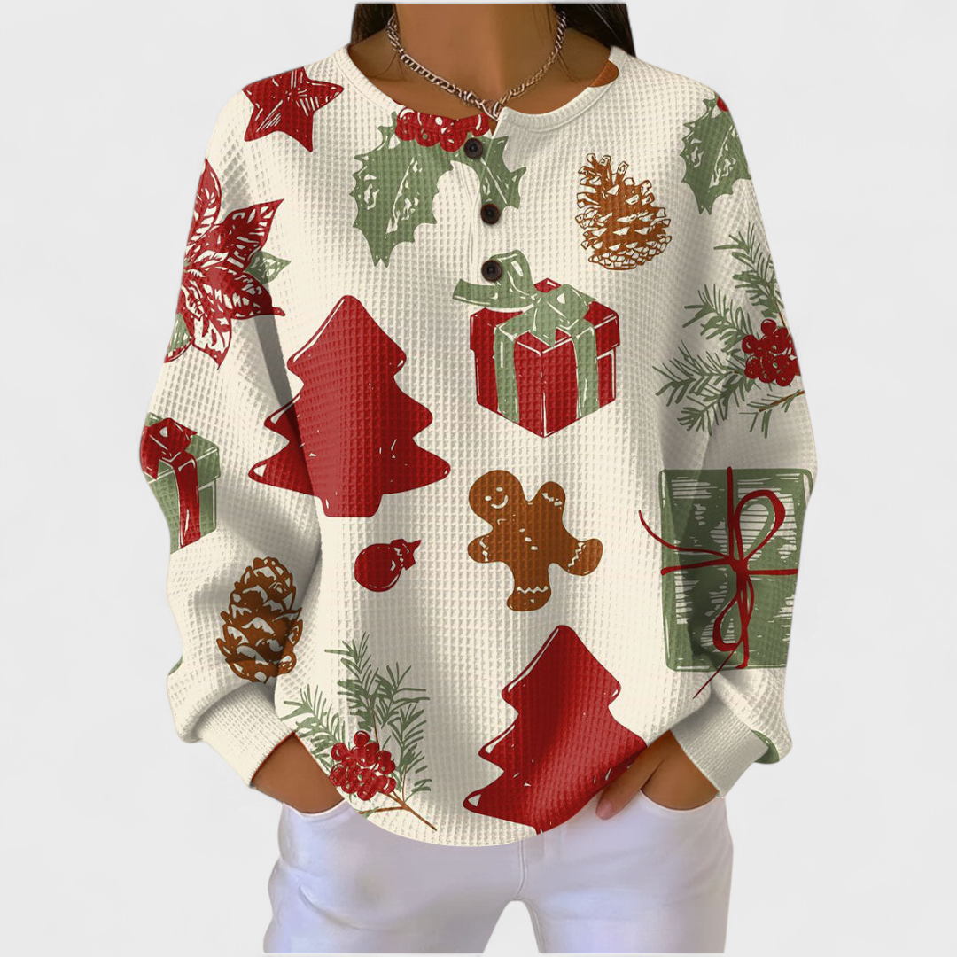 Frieda | Weihnachts Sweatshirt Damen Langarm Waffelstruktur