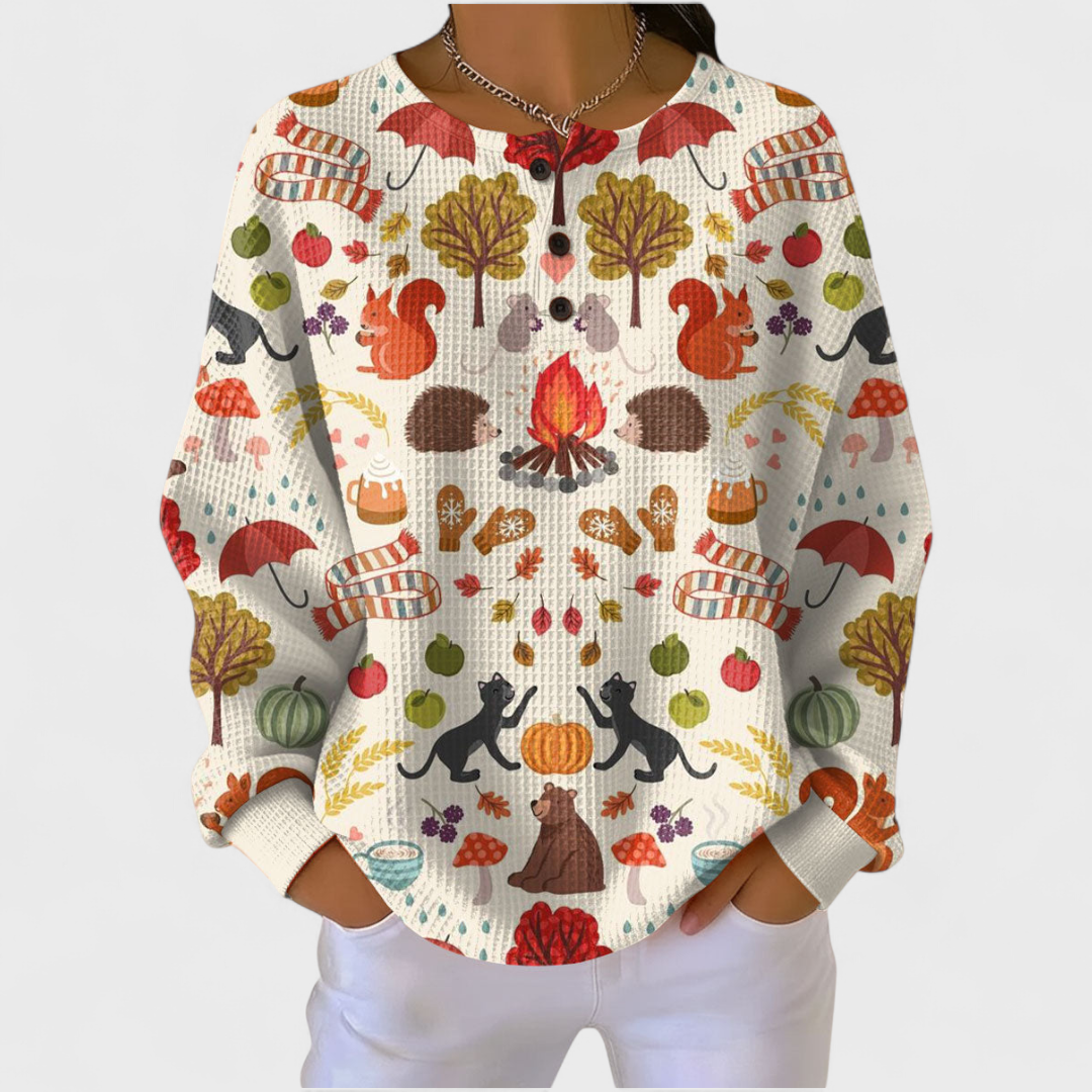 Frieda | Weihnachts Sweatshirt Damen Langarm Waffelstruktur