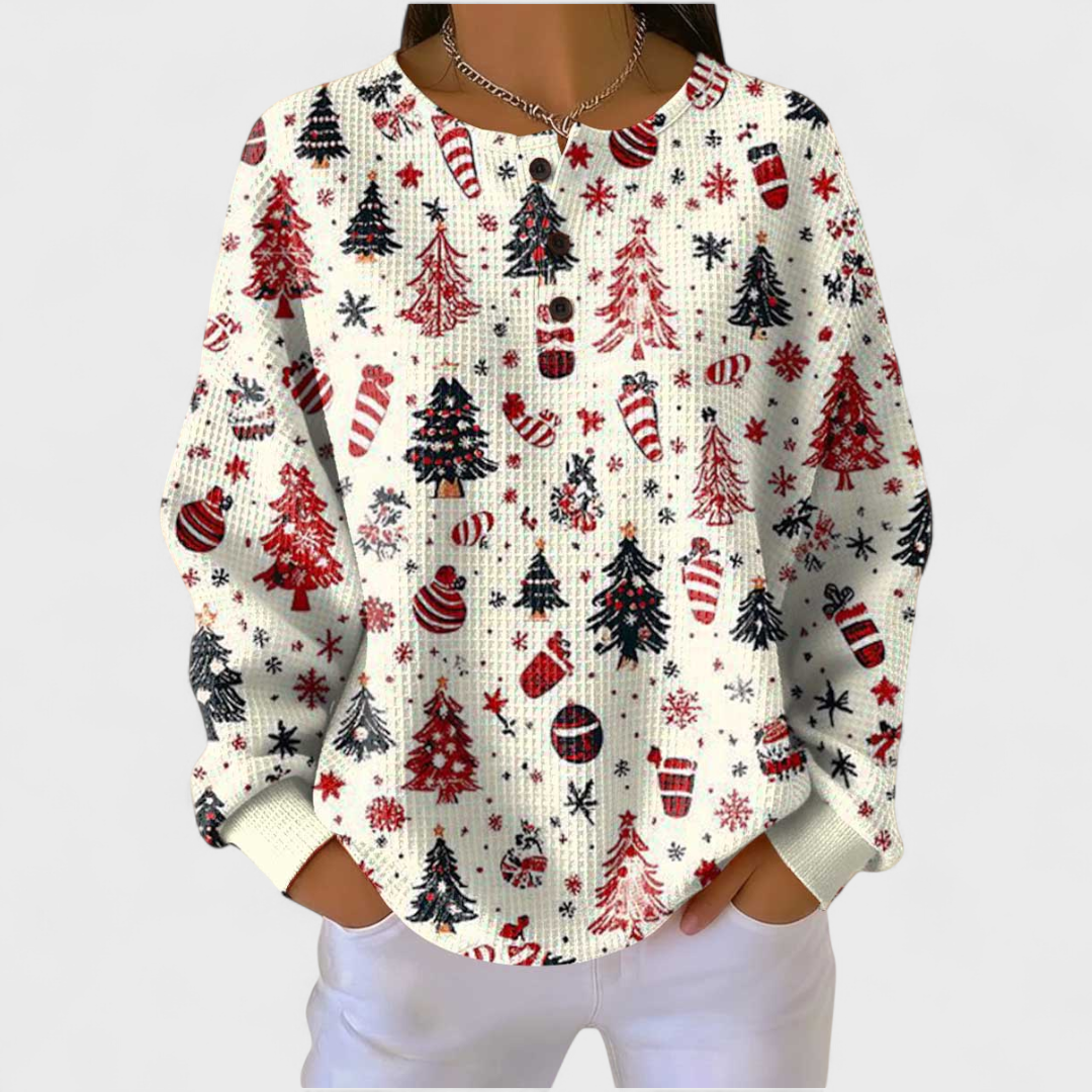 Frieda | Weihnachts Sweatshirt Damen Langarm Waffelstruktur