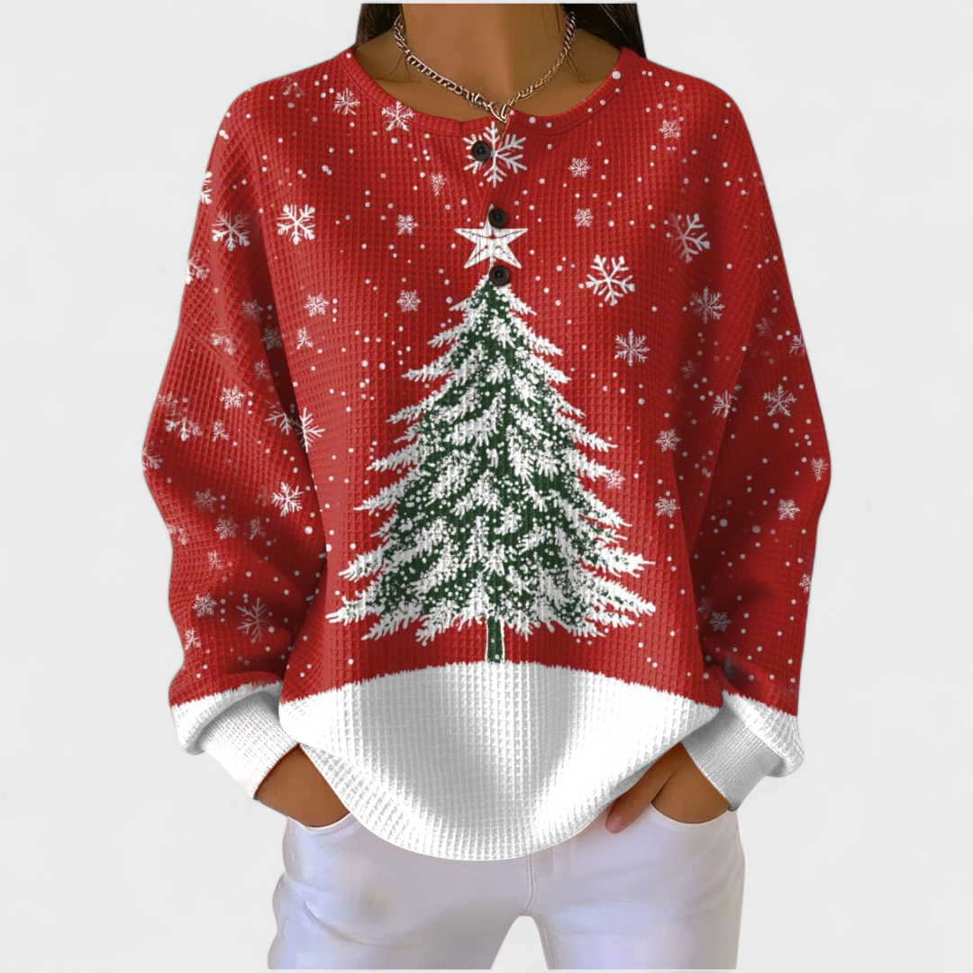 Frieda | Weihnachts Sweatshirt Damen Langarm Waffelstruktur