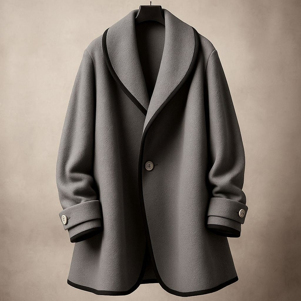 Frieda | Wollmantel Damen Oversize Schalkragen Kontrastbesatz