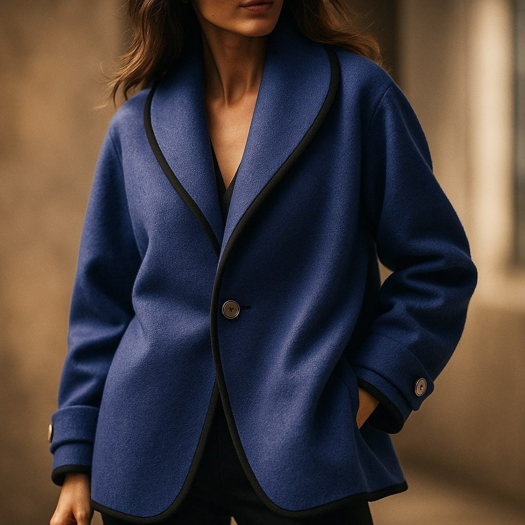 Frieda | Wollmantel Damen Oversize Schalkragen Kontrastbesatz