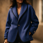 Frieda | Wollmantel Damen Oversize Schalkragen Kontrastbesatz