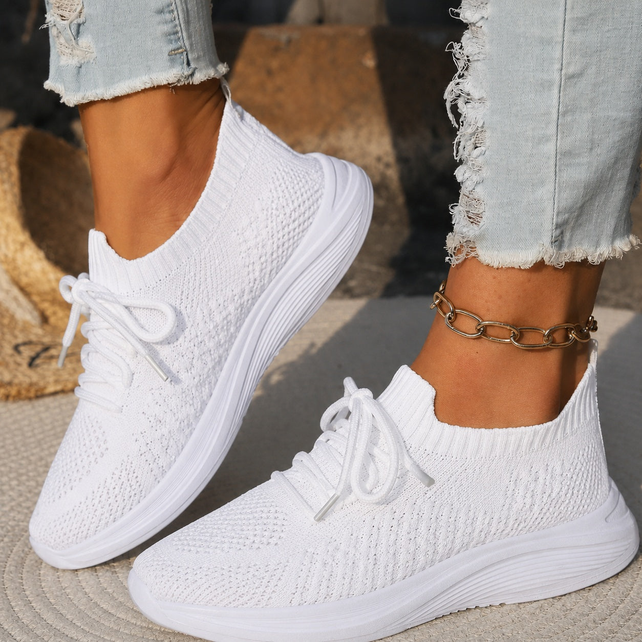 Friederike | Sneaker Damen Strick Schnürung Leichte Sohle