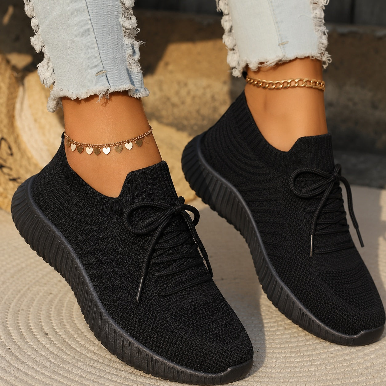 Friederike | Sneaker Damen Strick Schnürung Leichte Sohle