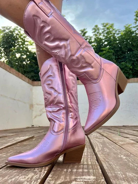 Fruzsina | Cowboy Csizma Női Metallic Hímzett Magas Szárú