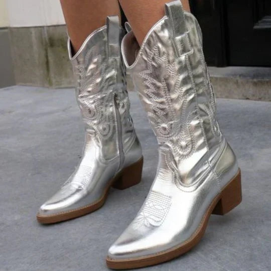 Fruzsina | Cowboy Csizma Női Metallic Hímzett Magas Szárú