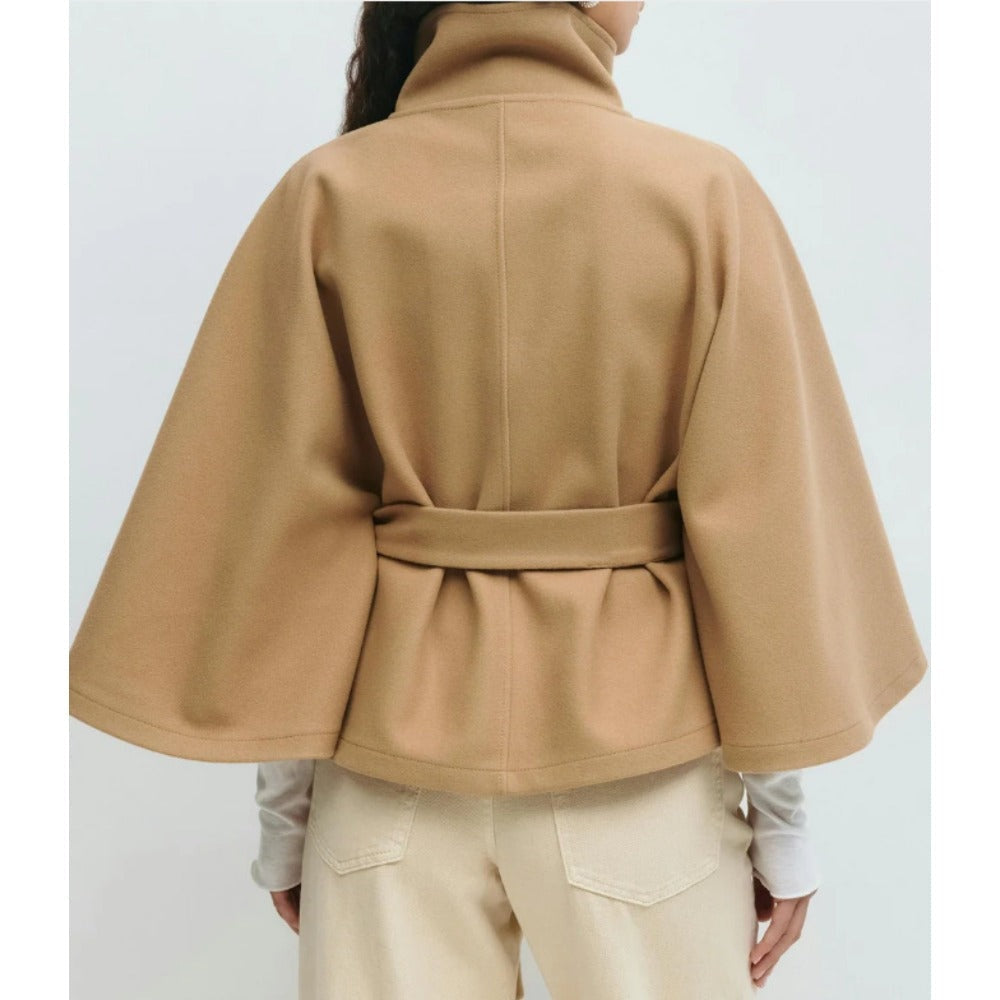 Gabriela | Cape-Mantel mit Gürtel Damen Stehkragen Wolloptik