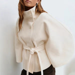 Gabriela | Cape-Mantel mit Gürtel Damen Stehkragen Wolloptik
