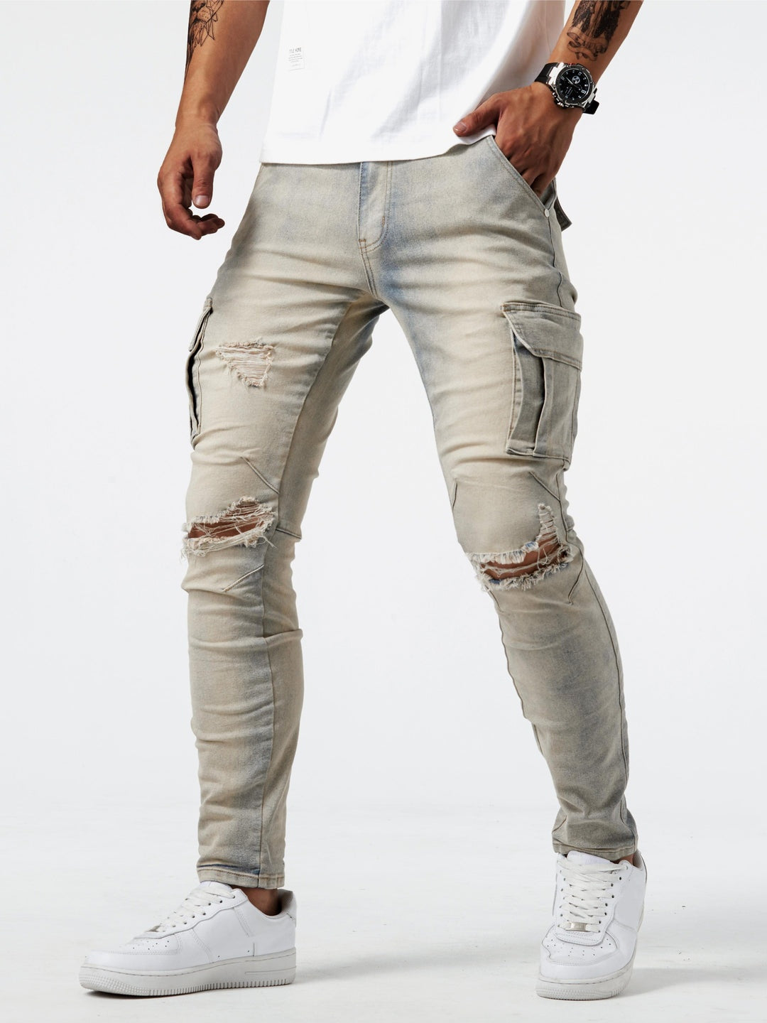 Gergő | Cargo Jeans Férfi Slim Fit Oldalzsebes