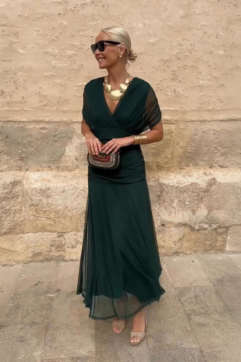 Hanna | Alkalmi Maxi Ruha Esküvőre Női V-nyakú Chiffon