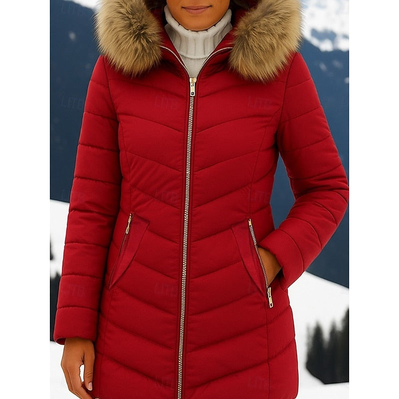 Hannah | Daunenjacke Damen mit Fellkapuze Gesteppt Winterparka