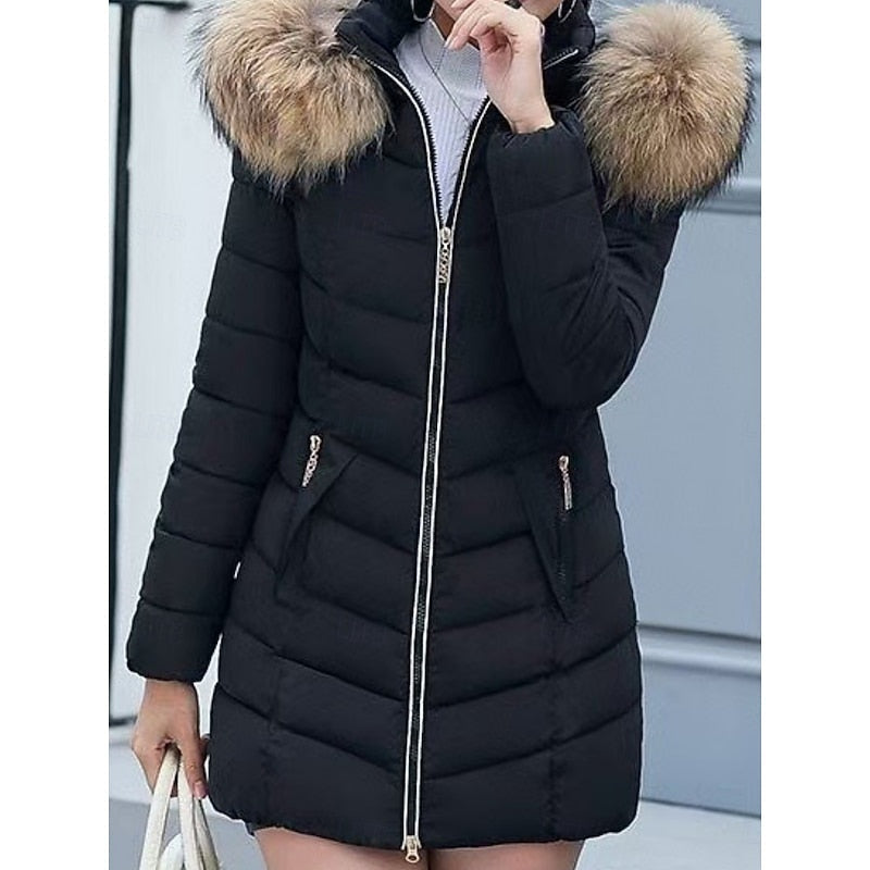 Hannah | Daunenjacke Damen mit Fellkapuze Gesteppt Winterparka