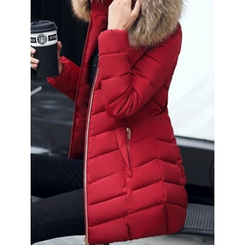 Hannah | Daunenjacke Damen mit Fellkapuze Gesteppt Winterparka