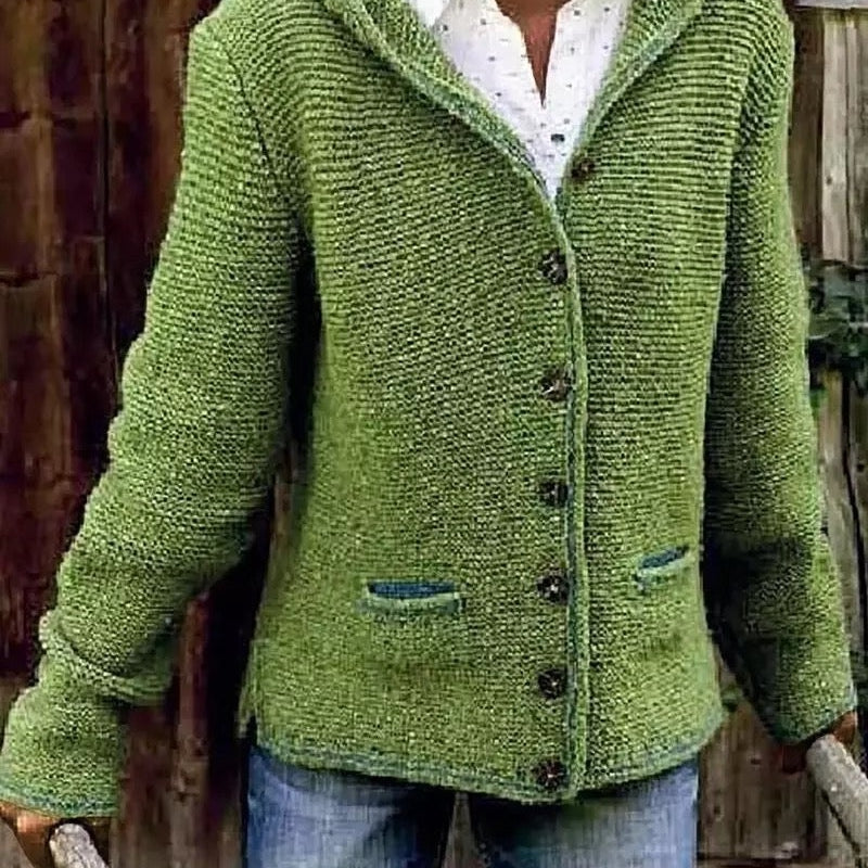 Hannah | Strickjacke Damen mit Kapuze Langarm Knöpfe