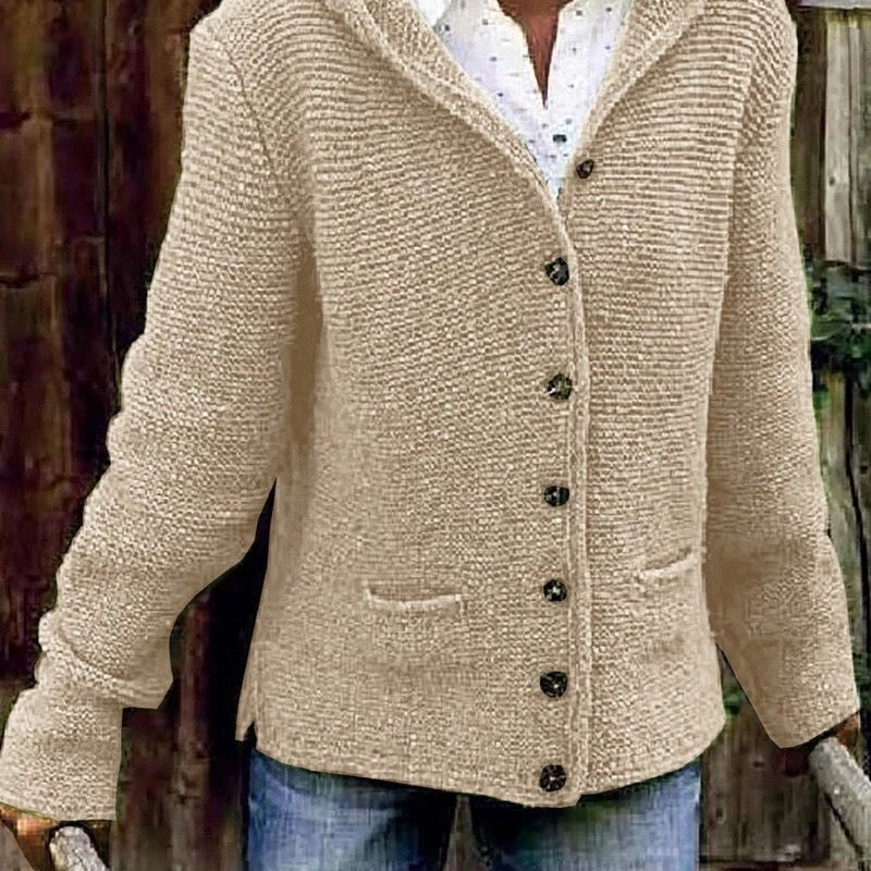 Hannah | Strickjacke Damen mit Kapuze Langarm Knöpfe