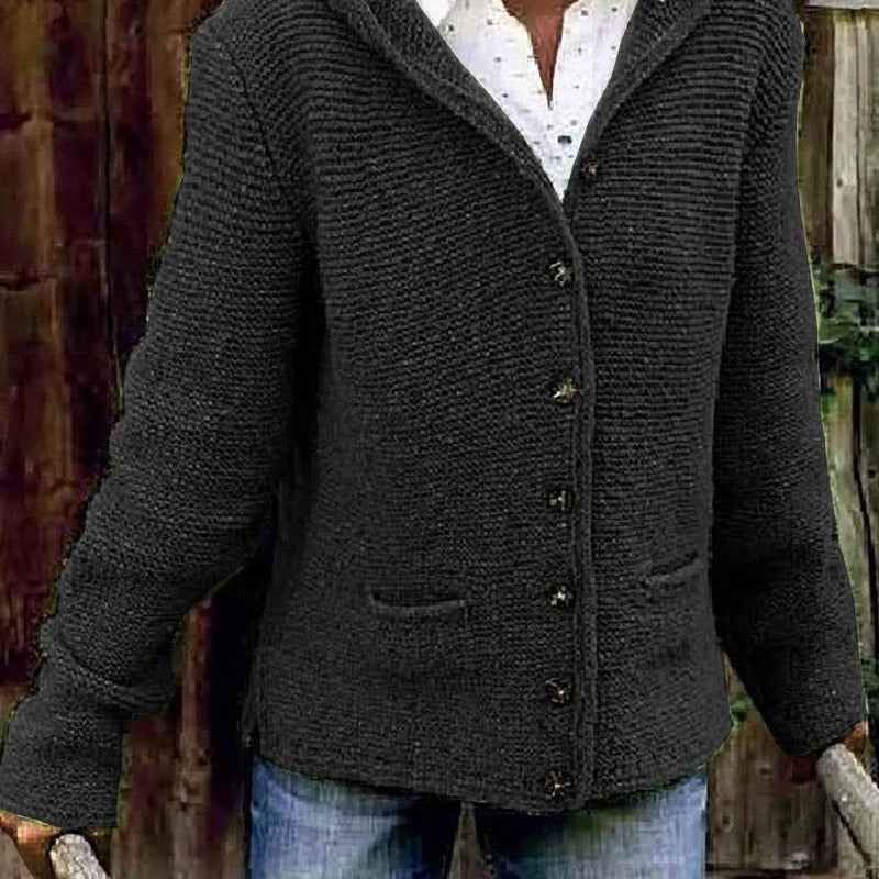 Hannah | Strickjacke Damen mit Kapuze Langarm Knöpfe