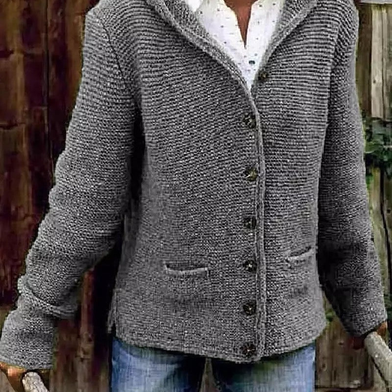 Hannah | Strickjacke Damen mit Kapuze Langarm Knöpfe
