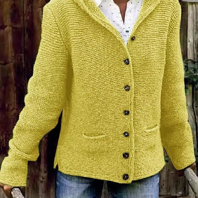 Hannah | Strickjacke Damen mit Kapuze Langarm Knöpfe