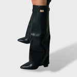 Heidi | Kniehohe Stiefel Damen Veloursleder Blockabsatz