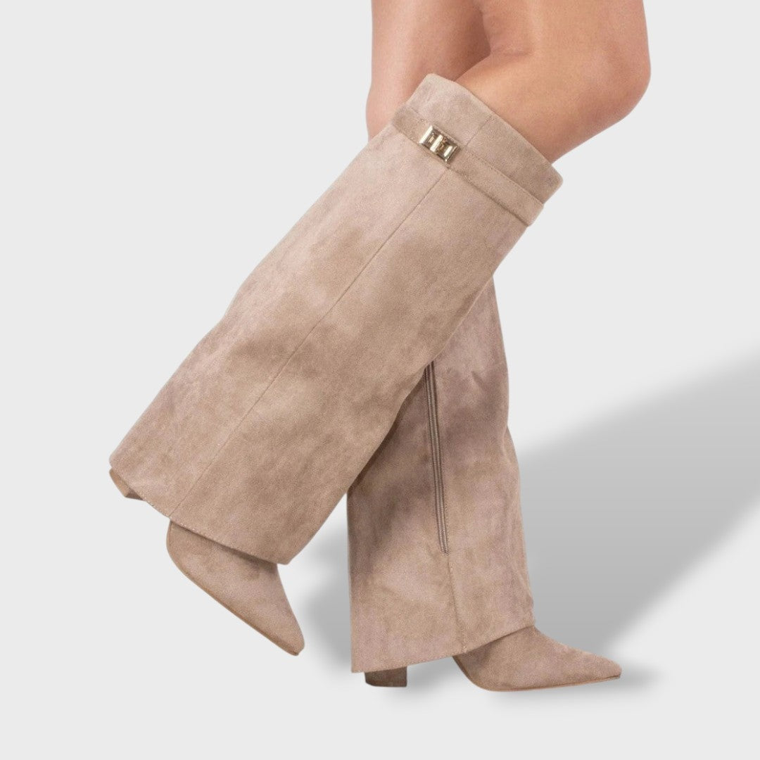 Heidi | Kniehohe Stiefel Damen Veloursleder Blockabsatz