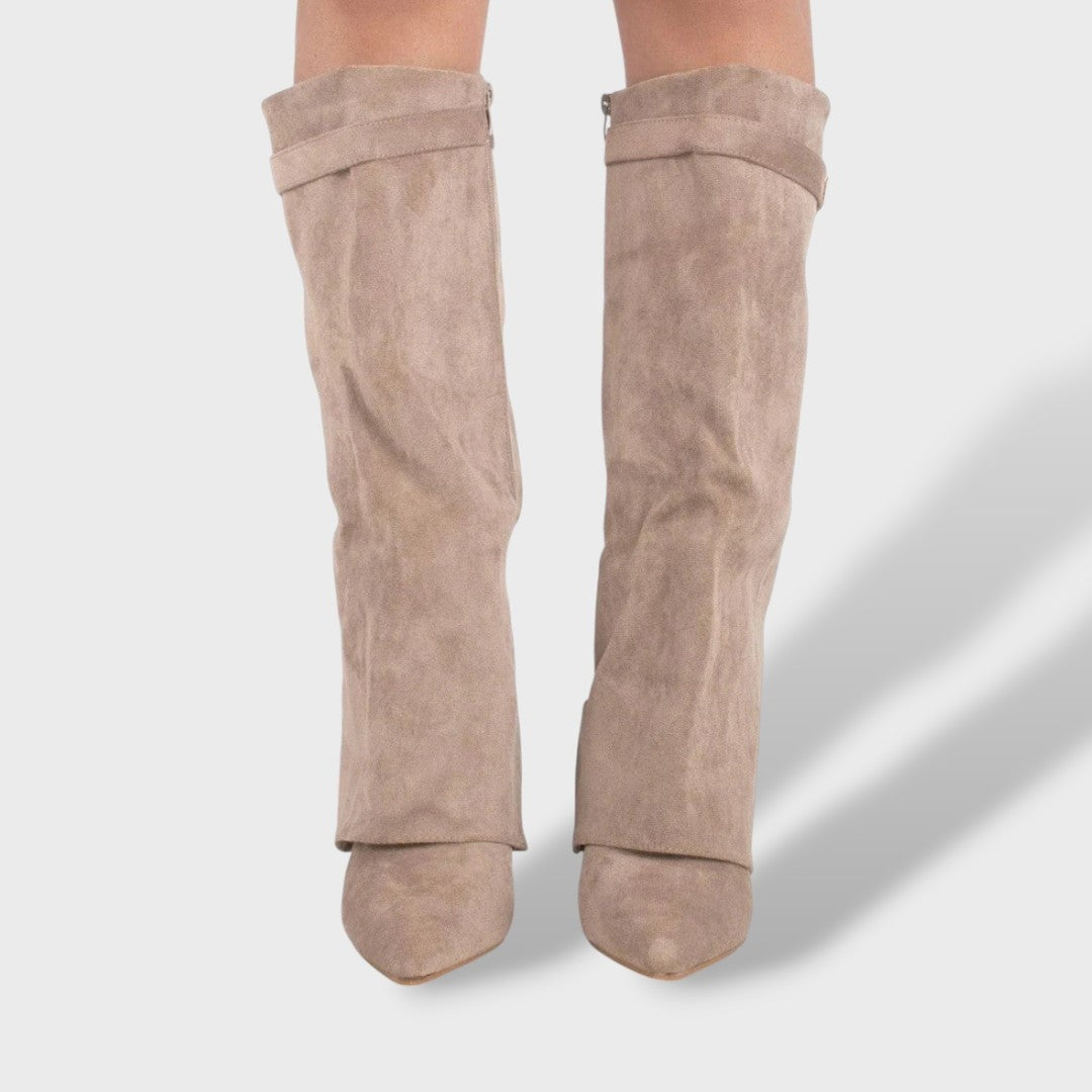 Heidi | Kniehohe Stiefel Damen Veloursleder Blockabsatz