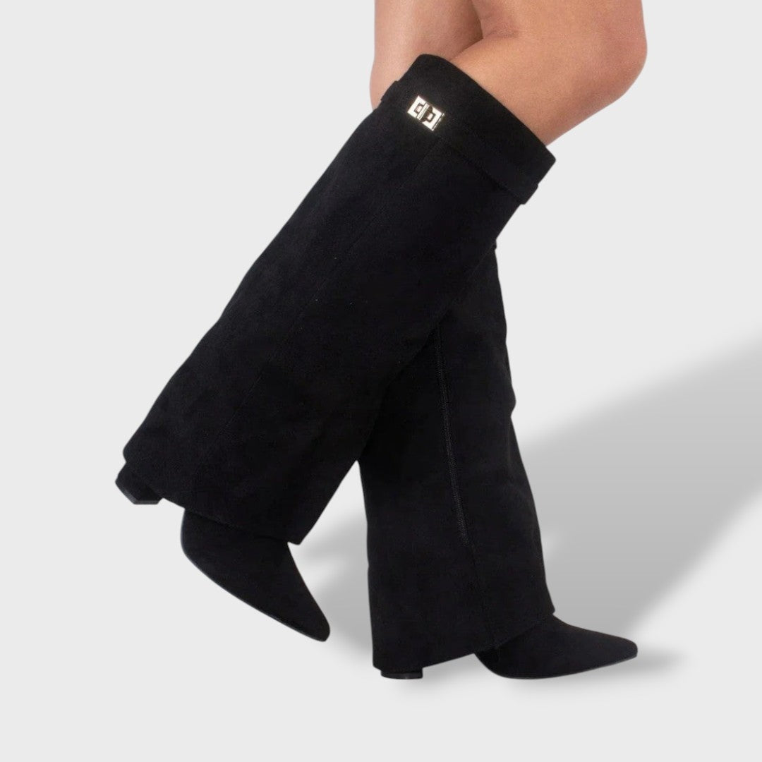 Heidi | Kniehohe Stiefel Damen Veloursleder Blockabsatz