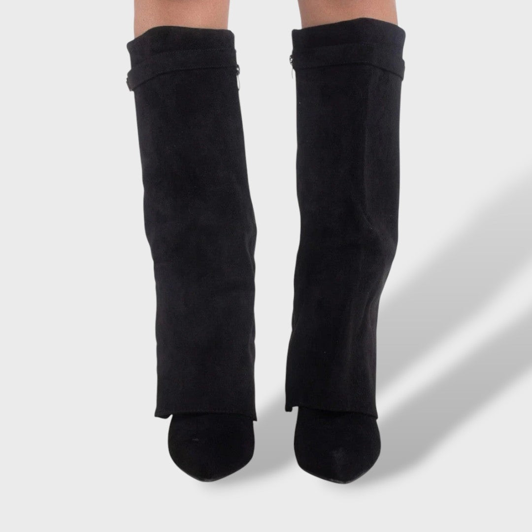 Heidi | Kniehohe Stiefel Damen Veloursleder Blockabsatz