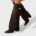 Heidi | Kniehohe Stiefel Damen Veloursleder Blockabsatz