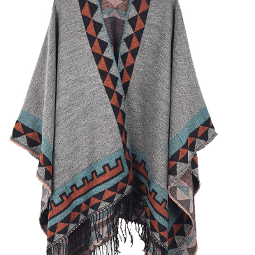 Heidi | Poncho Damen Ethno-Muster mit Fransen Cape