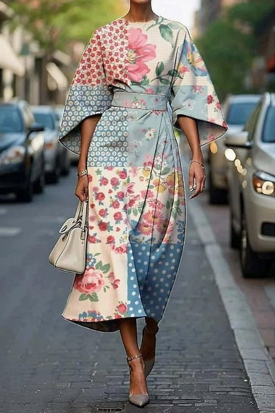 Ildikó | Alkalmi Midi Ruha Női Kimono Ujjú Övvel