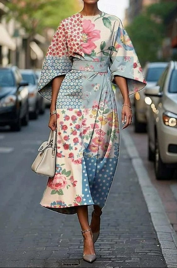 Ildikó | Alkalmi Midi Ruha Női Kimono Ujjú Övvel