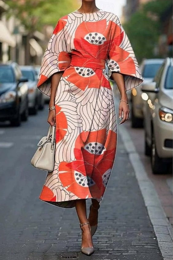 Ildikó | Alkalmi Midi Ruha Női Kimono Ujjú Övvel