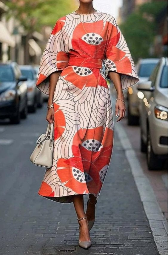 Ildikó | Alkalmi Midi Ruha Női Kimono Ujjú Övvel