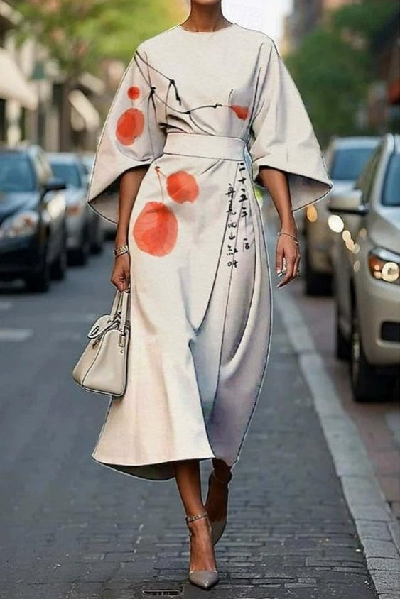 Ildikó | Alkalmi Midi Ruha Női Kimono Ujjú Övvel