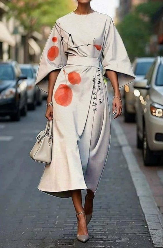 Ildikó | Alkalmi Midi Ruha Női Kimono Ujjú Övvel