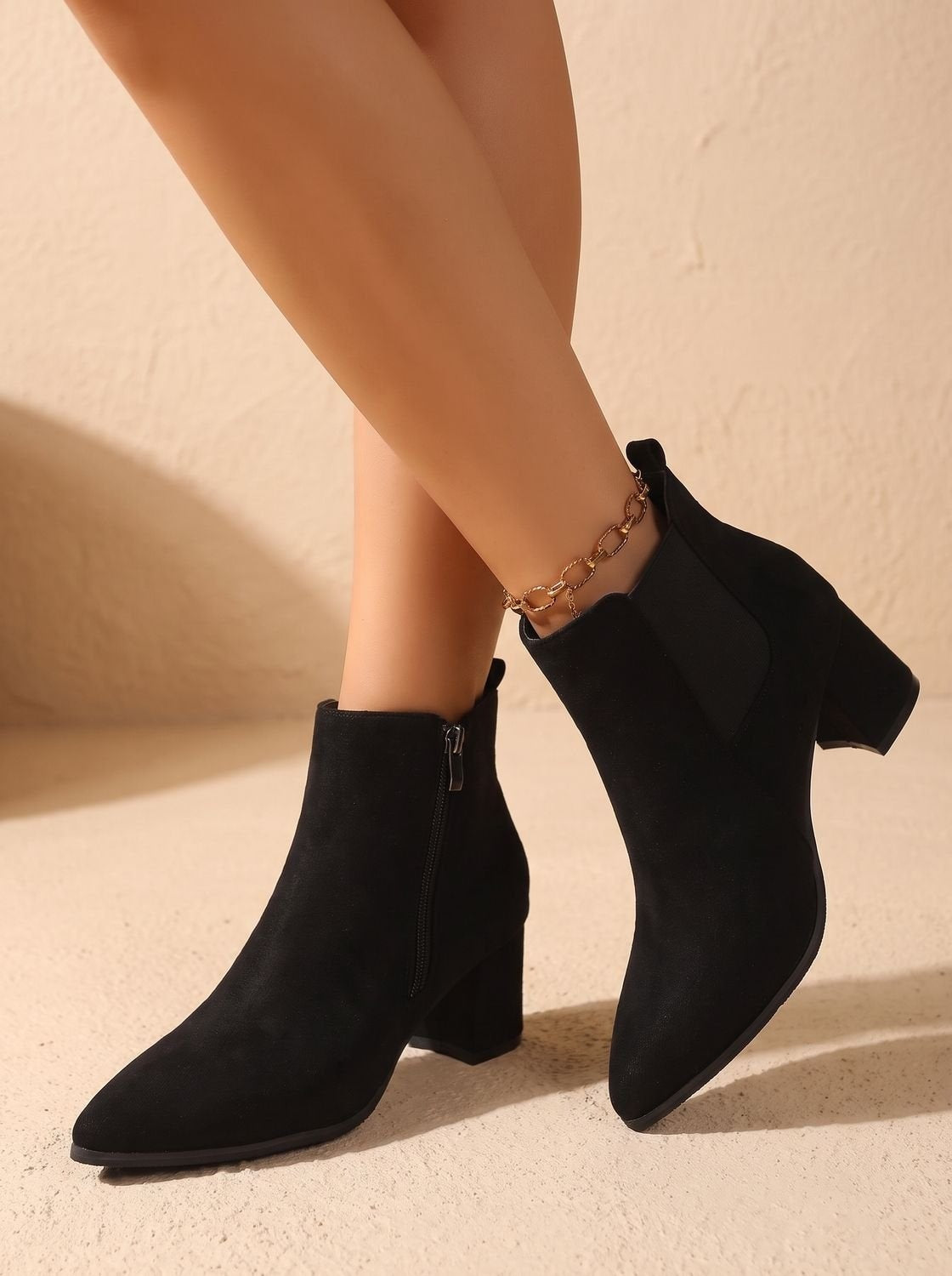 Irene | Chelsea Boots Damen Wildleder Blockabsatz Reissverschluss