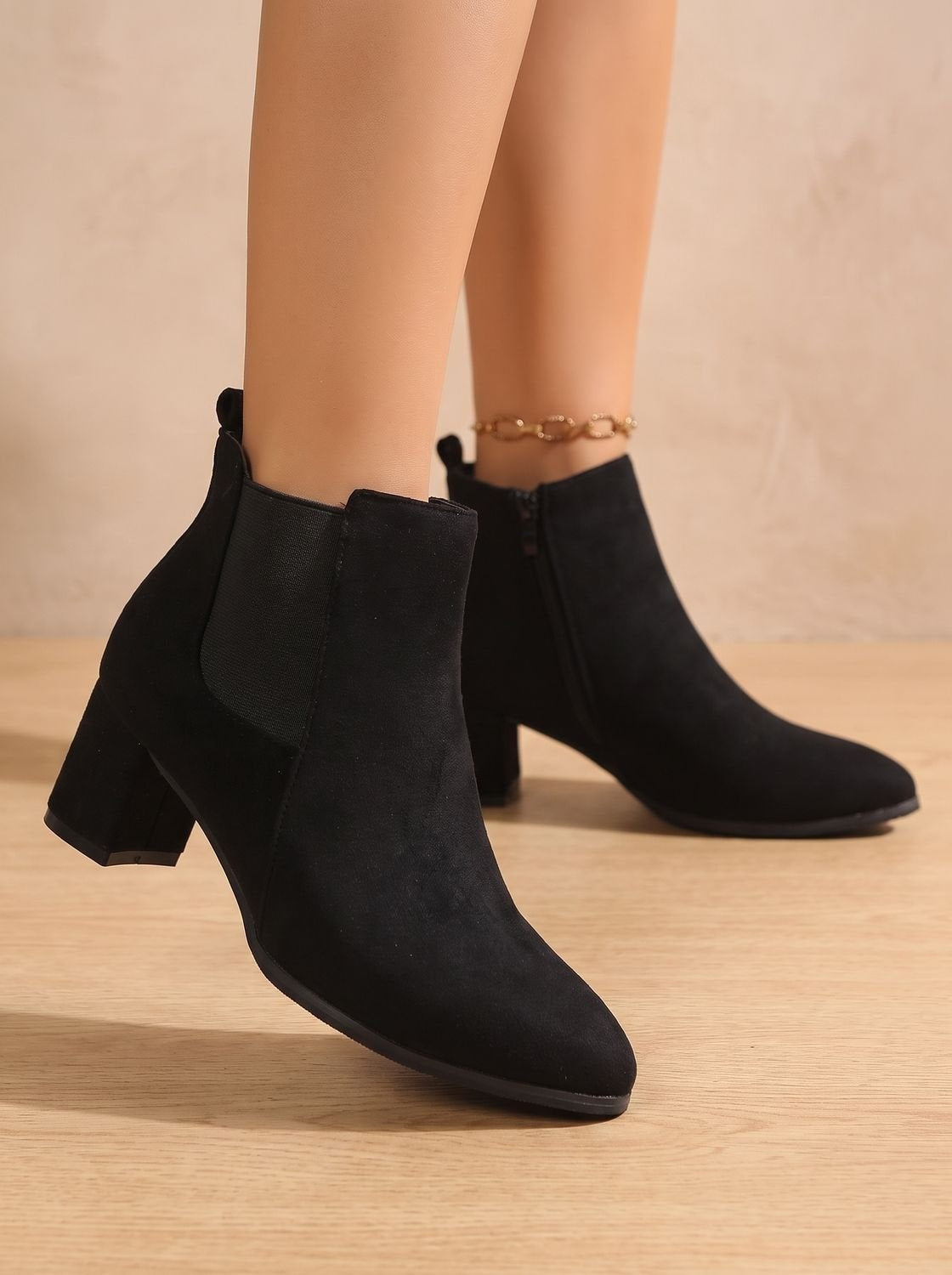 Irene | Chelsea Boots Damen Wildleder Blockabsatz Reissverschluss