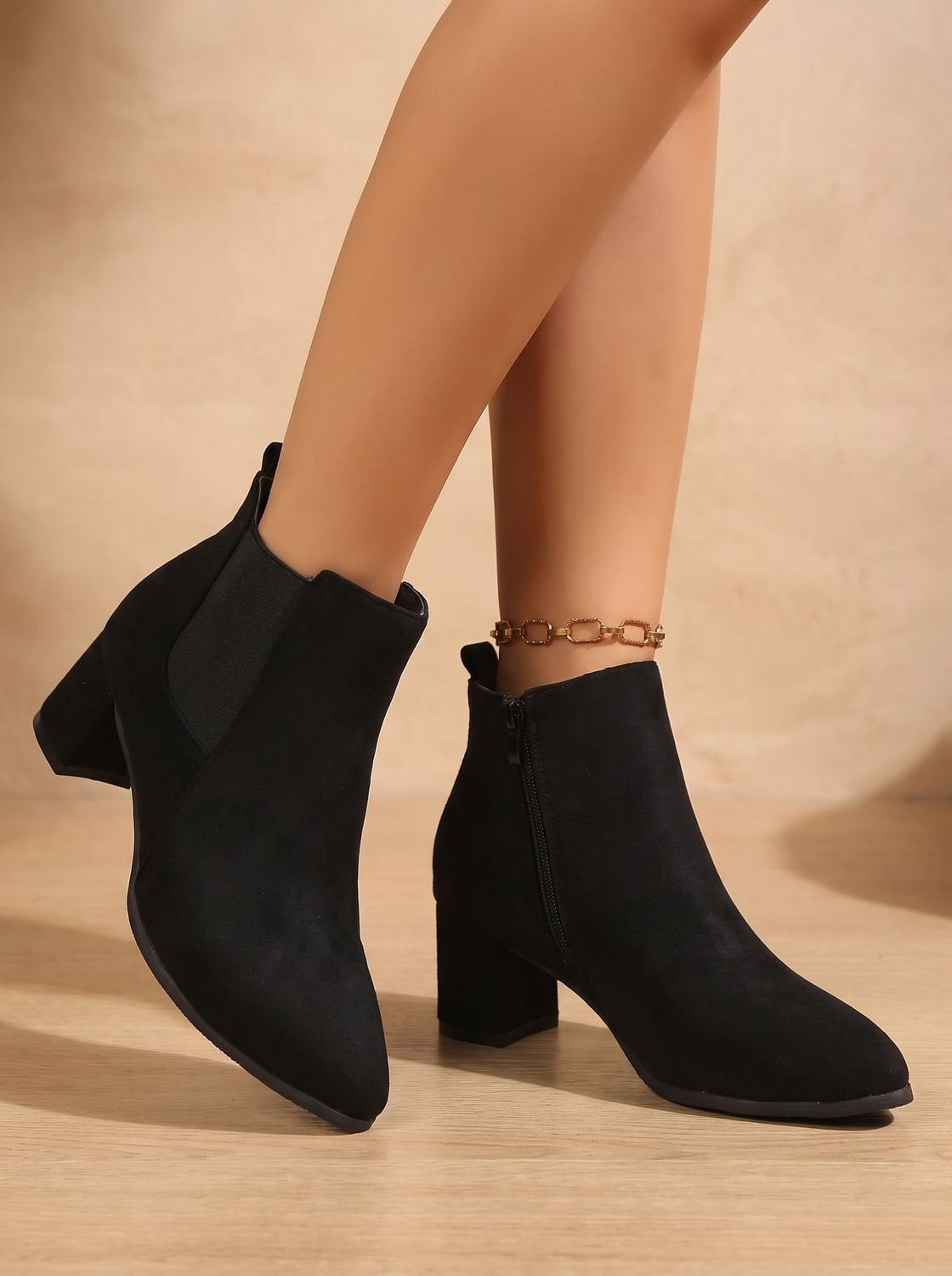 Irene | Chelsea Boots Damen Wildleder Blockabsatz Reissverschluss