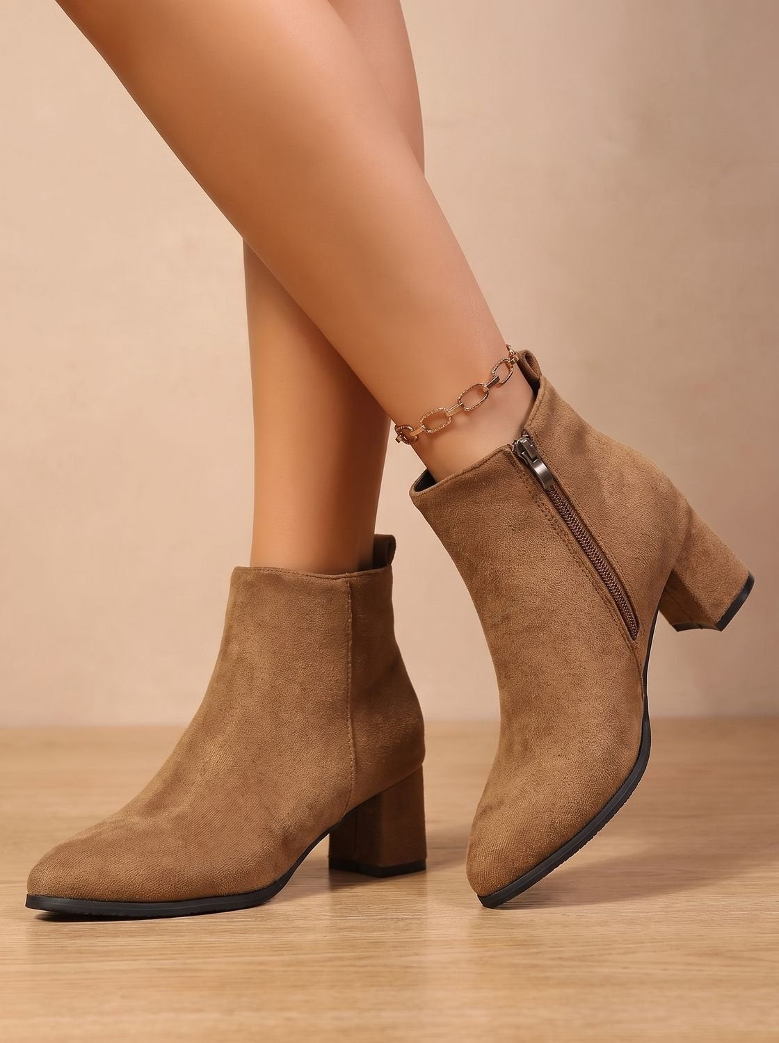 Irene | Chelsea Boots Damen Wildleder Blockabsatz Reissverschluss