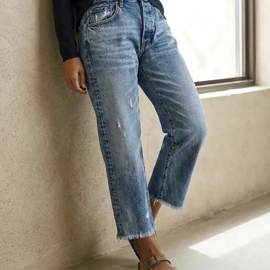 Irene | Jeans Damen Gerade Geschnitten Destroyed Rohsaum