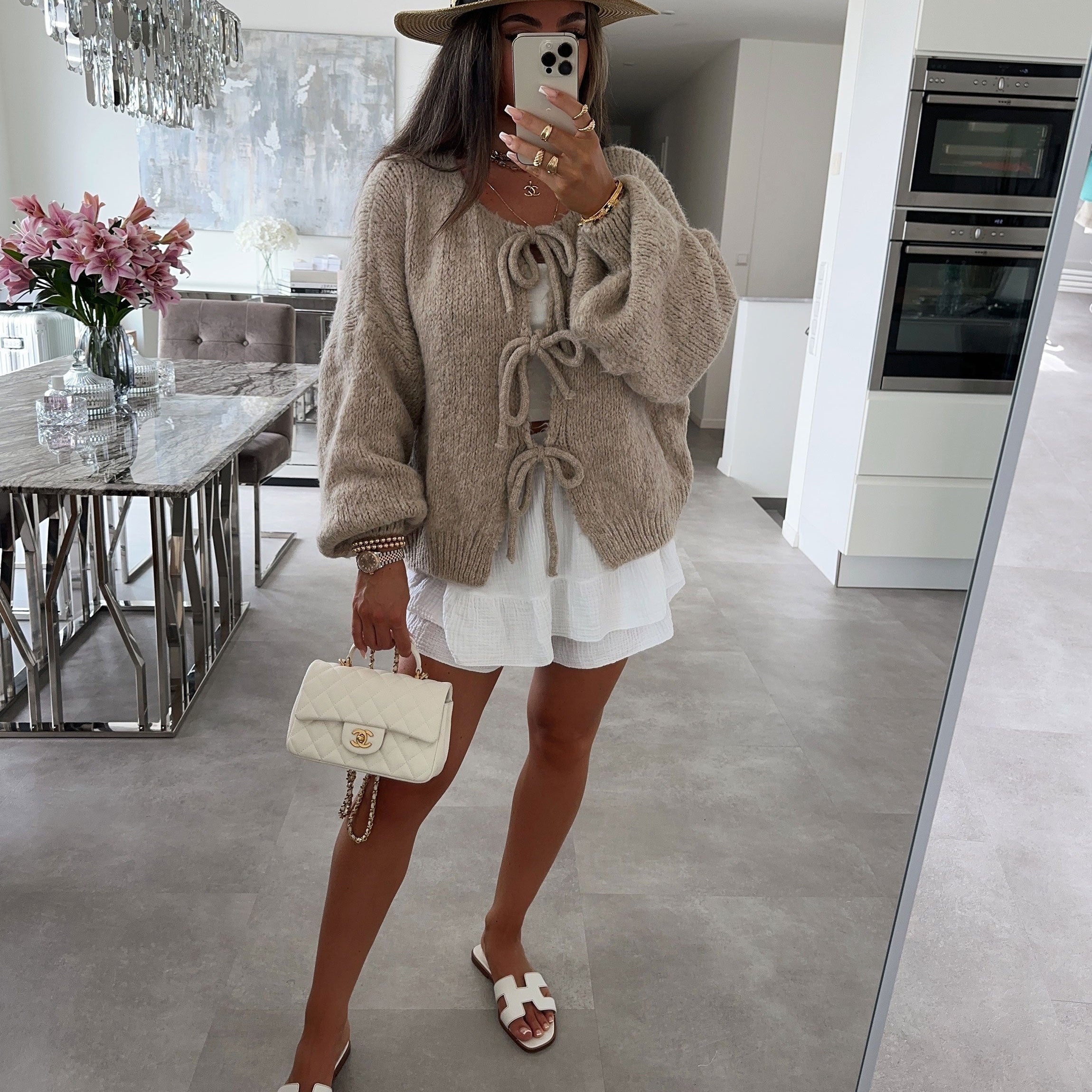 Irene | Strickjacke Damen Oversize mit Schleifen Grobstrick
